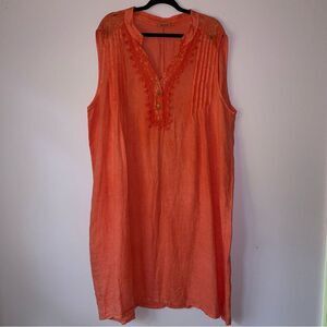 Alessia Pacini 2X 100% Linen Dress Midi Sleeveless Lace Split Neck